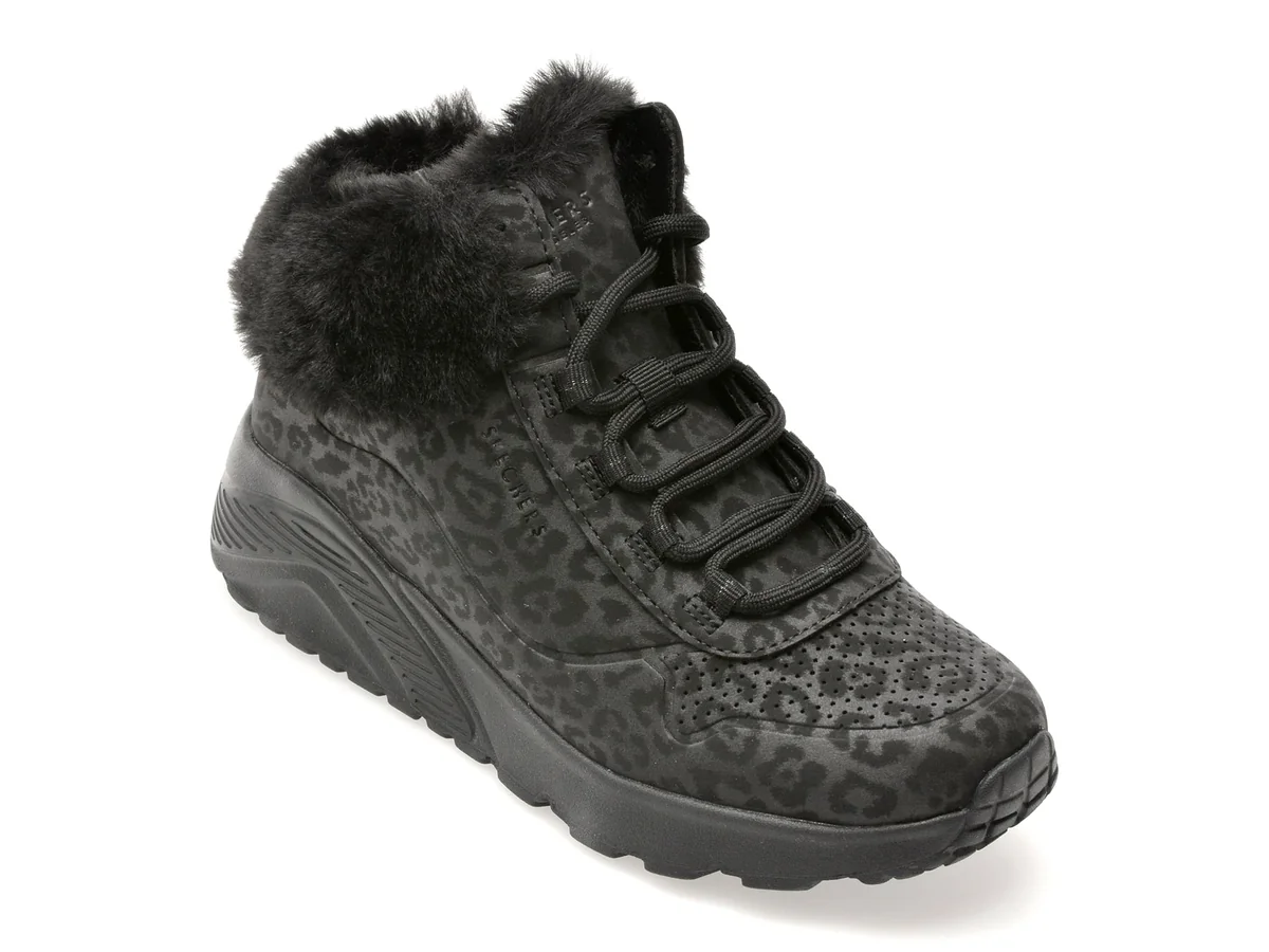 Ghete Skechers Negre, Uno Lite, Din Piele Ecologică