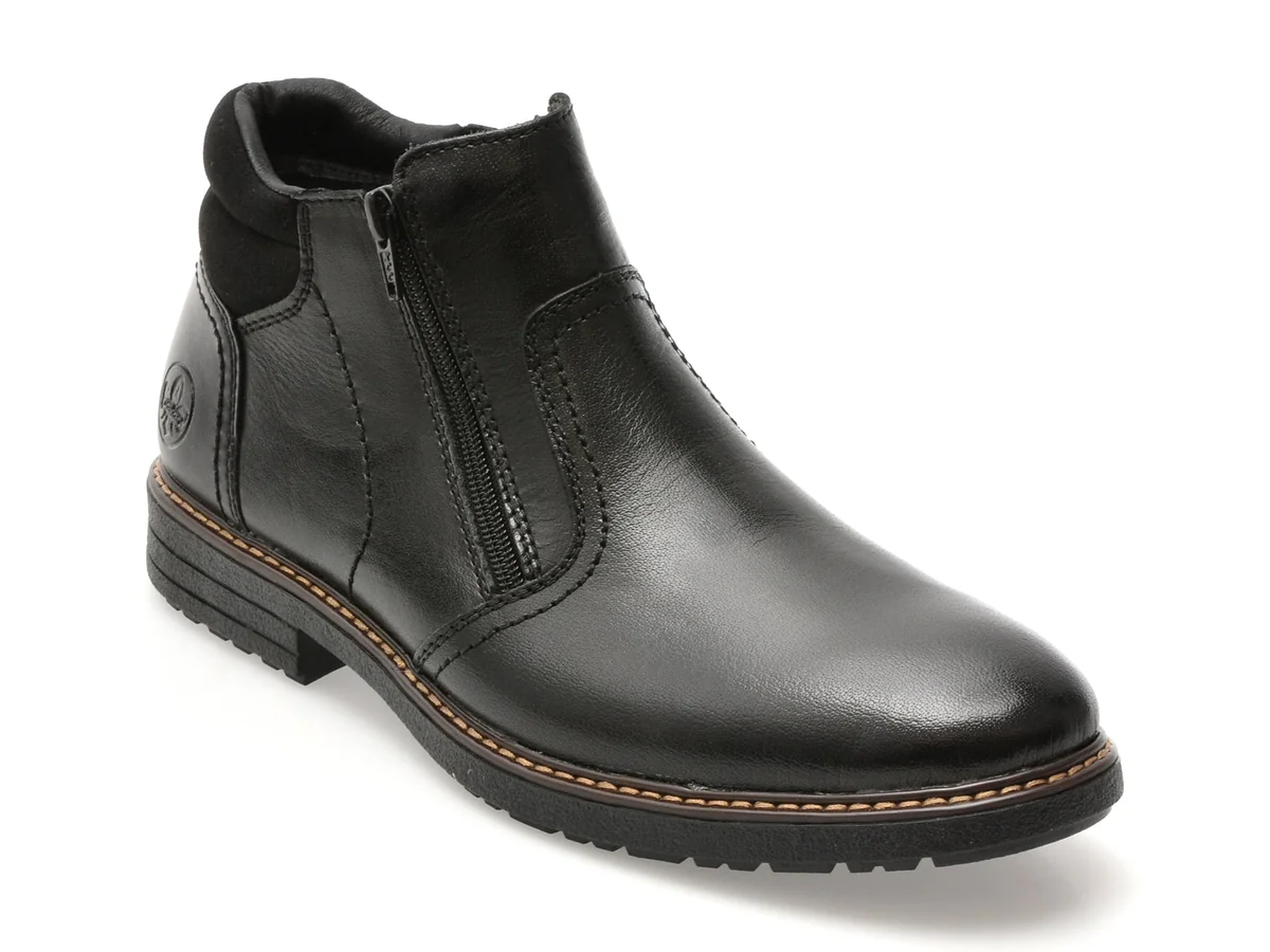 Ghete Rieker Negre, 33151, Din Piele Naturală