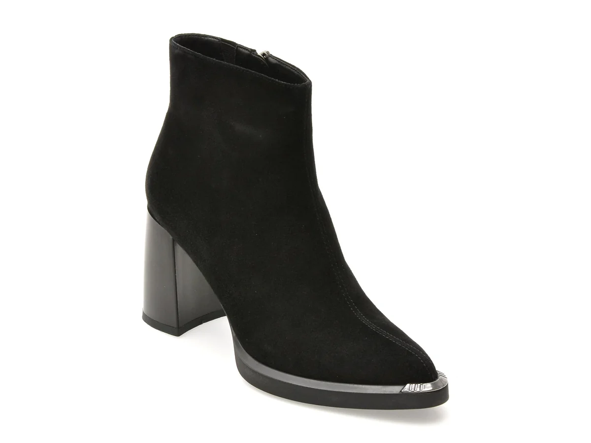 Botine Flavia Passini Negre, AC5995, Din Piele Întoarsă
