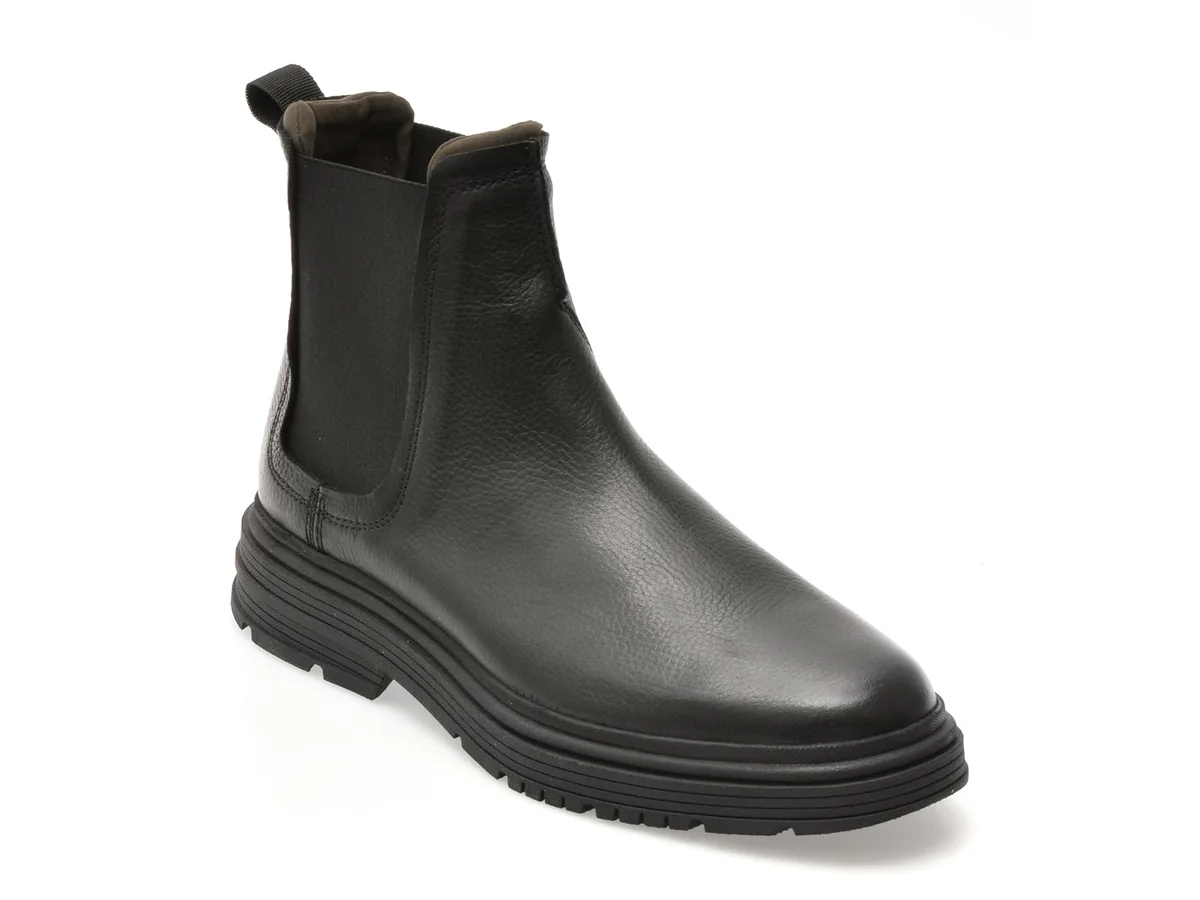Ghete Clarks Negre, Badbury Easy, Din Piele Naturală