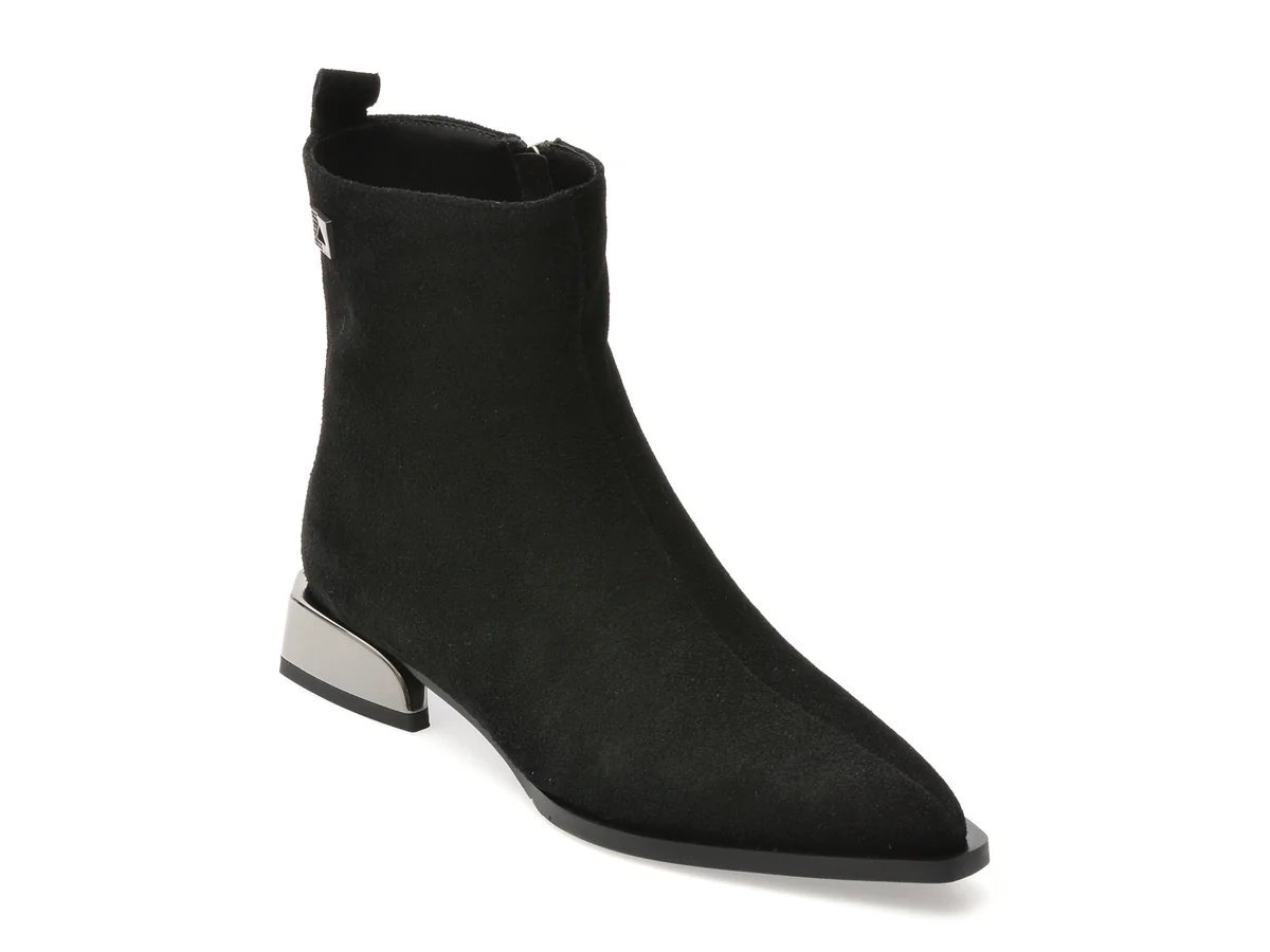 Botine Flavia Passini Negre, 55773, Din Piele Întoarsă