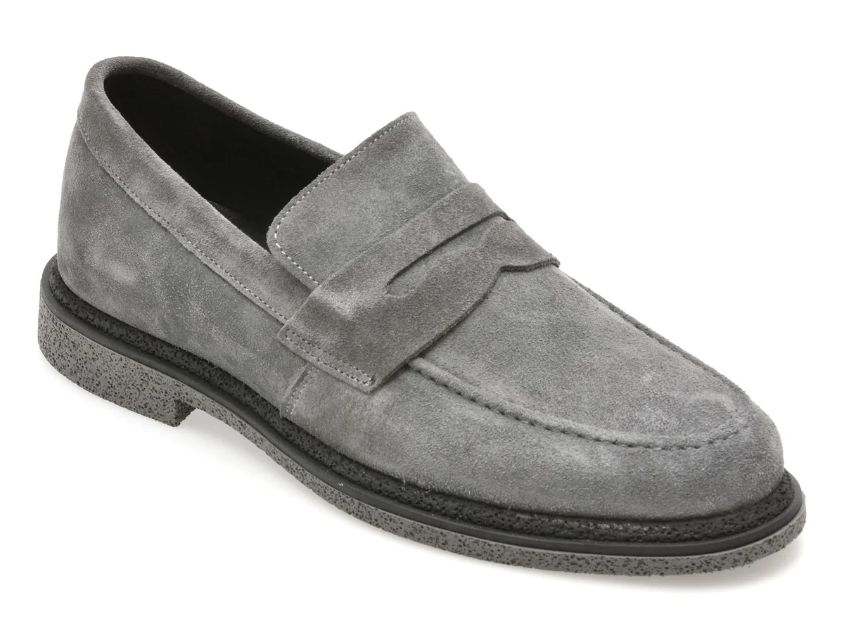 Mocasini Eleganți BITE THE BULLET Gri, 6952, Din Piele Întoarsă