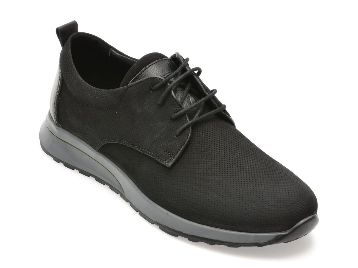 Pantofi Otter Negri, 1086, Din Nabuc