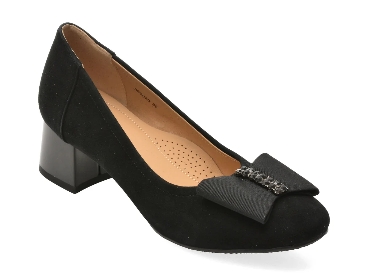 Pantofi Karisma Negri, JI60020, Din Piele Întoarsă