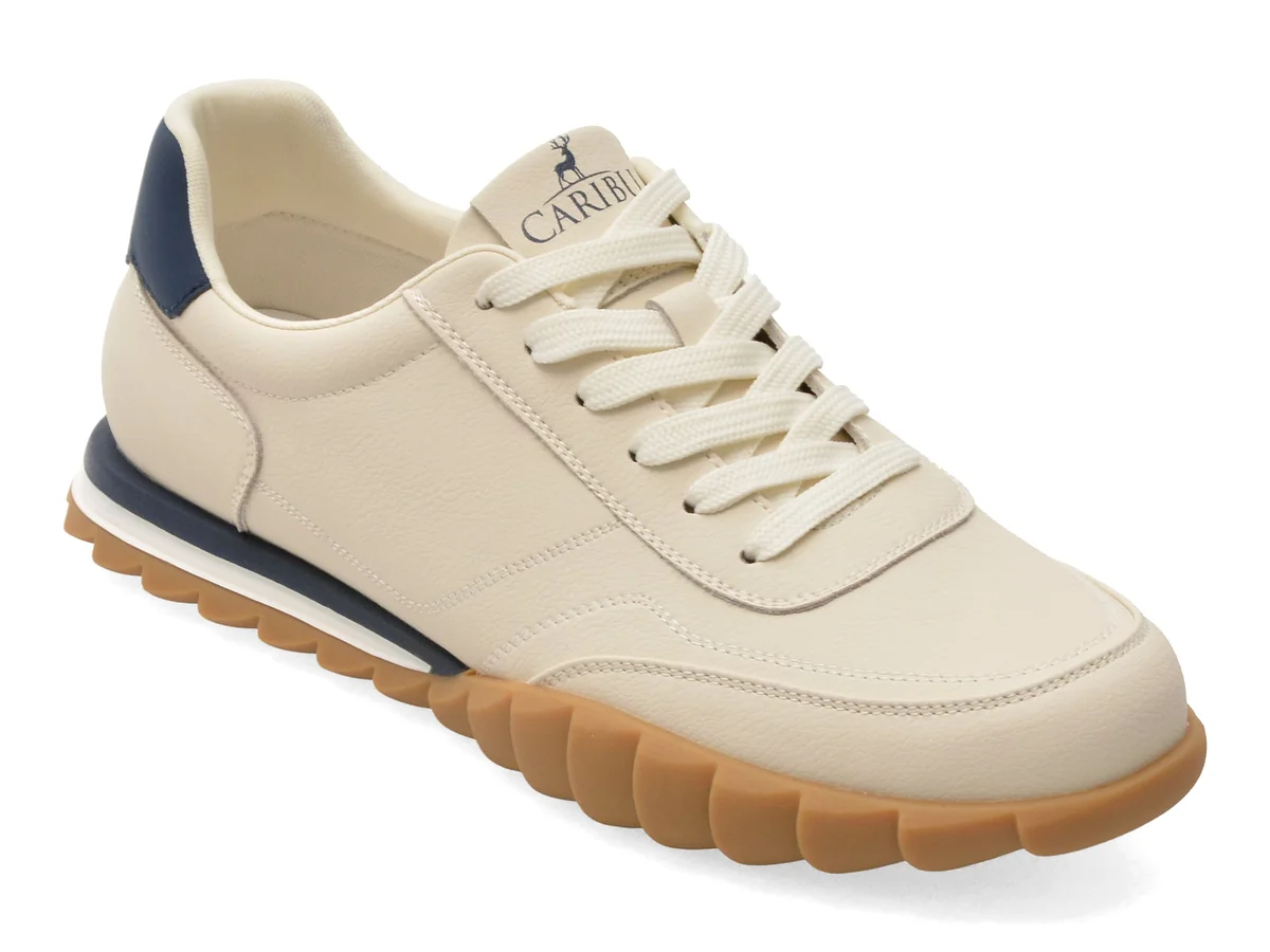 Pantofi Sport Caribu Albi, V260007, Din Piele Naturală