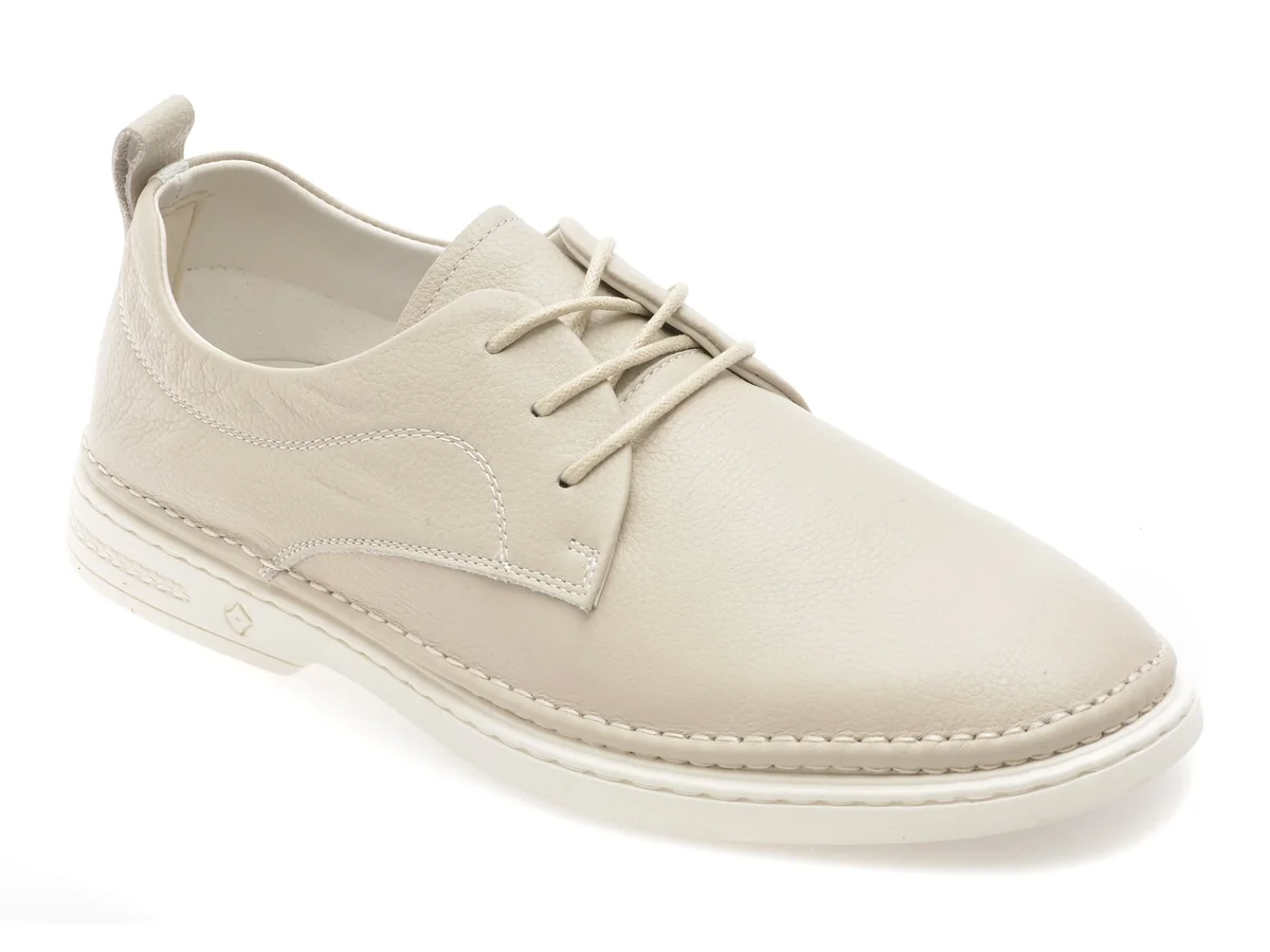 Pantofi Otter Albi, 1002, Din Piele Naturala
