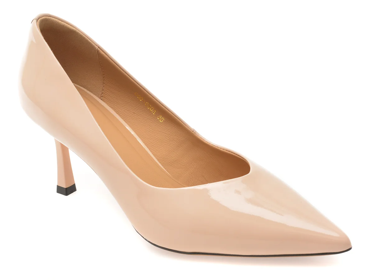Pantofi Eleganți Epica Nude, G09630, Din Piele Naturală Lăcuită
