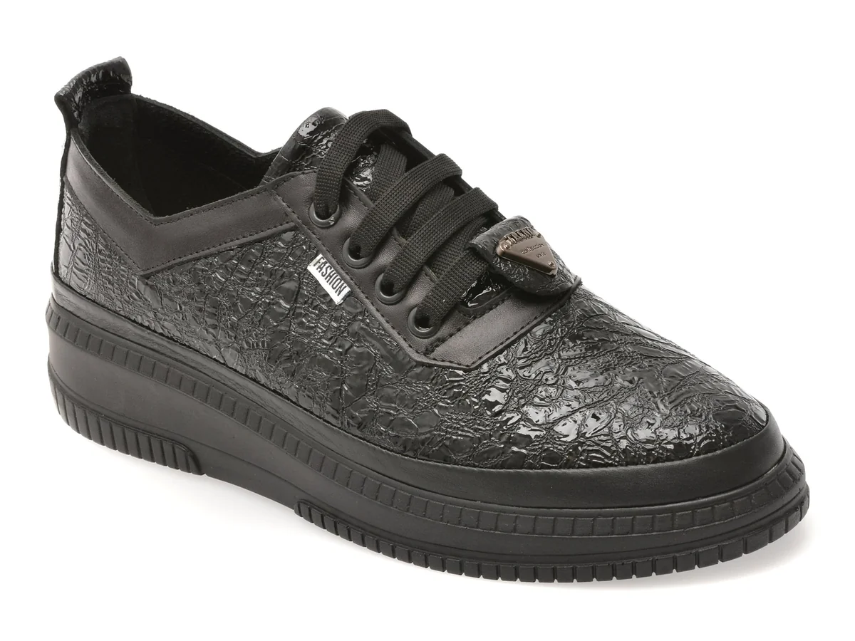 Pantofi Gold Deer Negri, 212668, Din Piele Naturala Lacuita