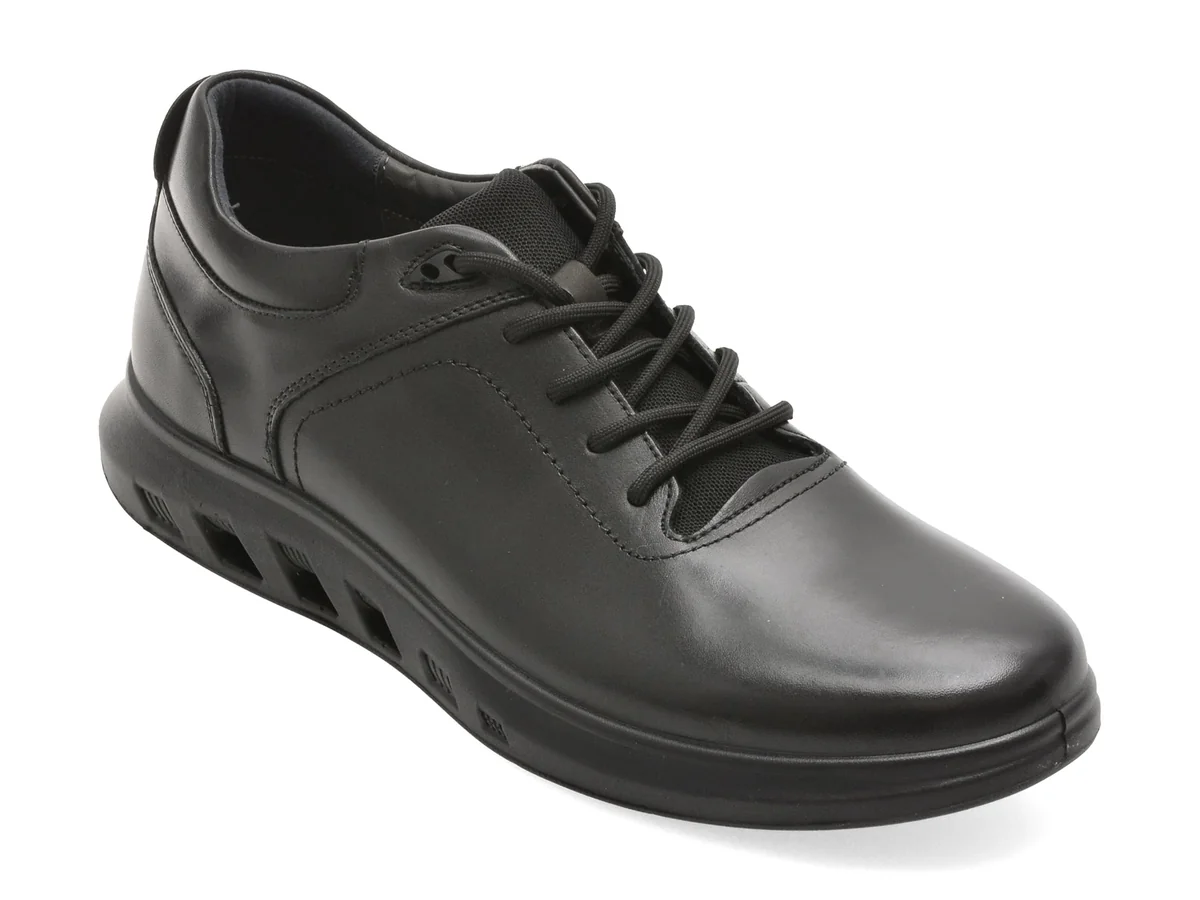 Pantofi Otter Negri, 321809, Din Piele Naturala