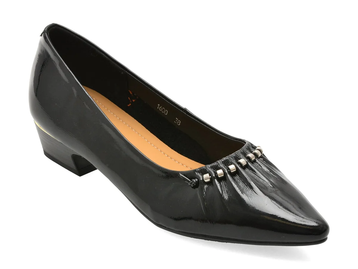 Pantofi Eleganți Epica Negri 1600, Din Piele Naturală Lăcuită
