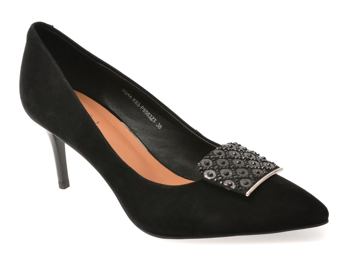 Pantofi Eleganti Epica Negri, 5Q44, Din Piele Întoarsă