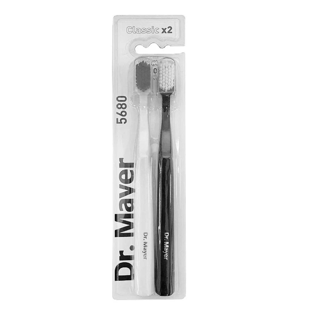 Set periuta de dinti clasica Ultrasoft 5680, Alb/Negru, 2 bucati, Dr. Mayer