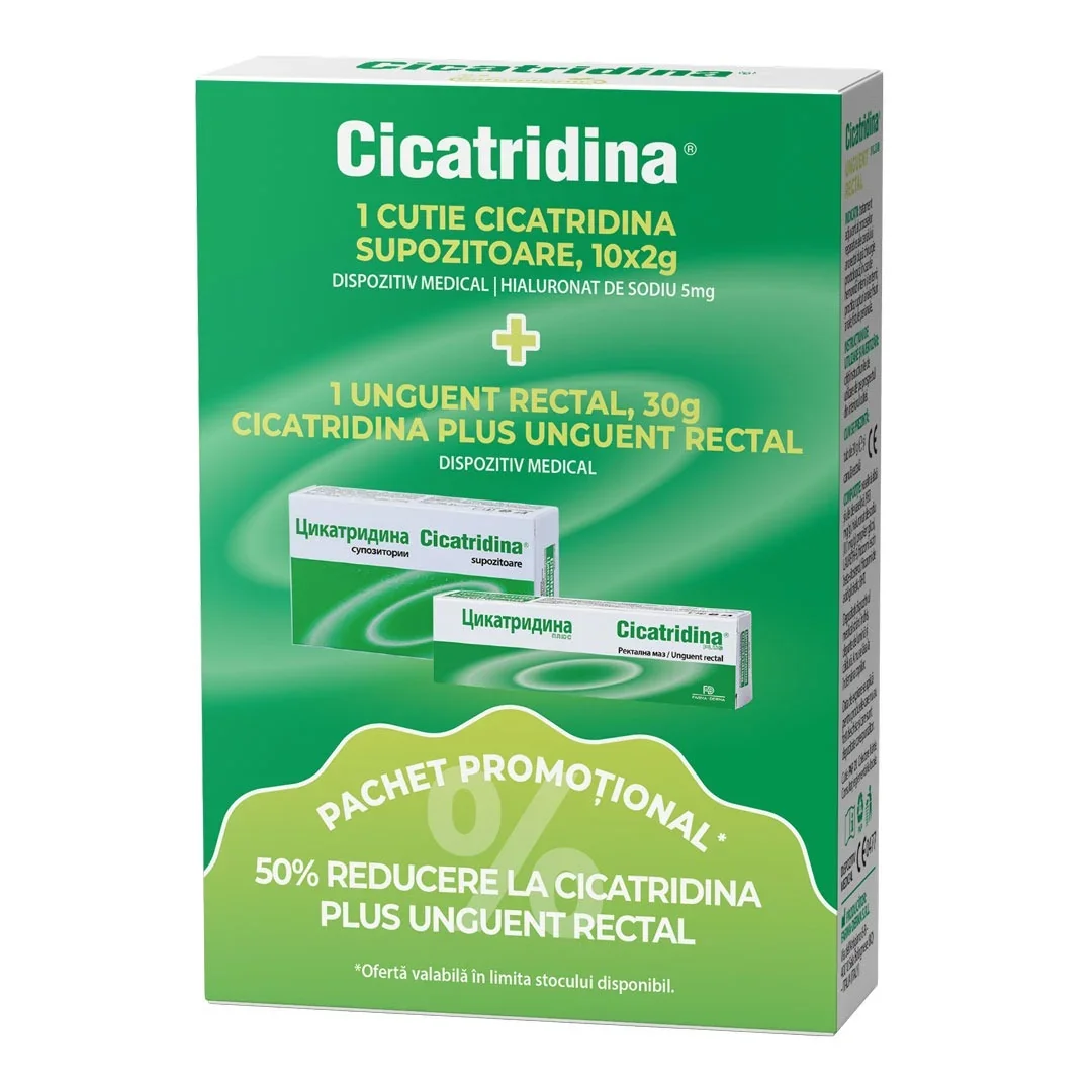 Pachet Cicatridina, 10 supozitoare + Unguent Rectal Cicatridina Plus, 30g, Naturpharma