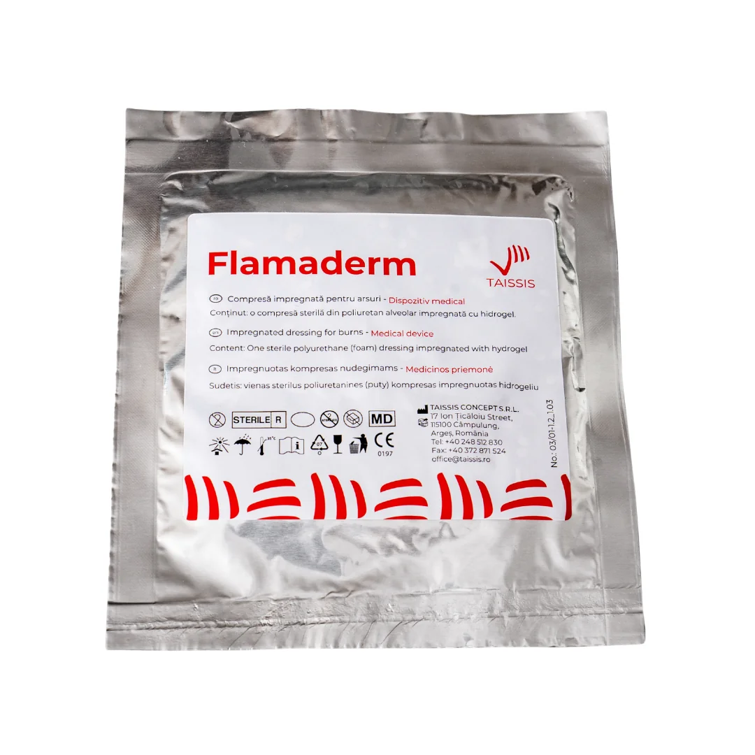 Compresa sterila pentru arsuri, impregnata cu hidrogel, 10x10cm, Flamaderm