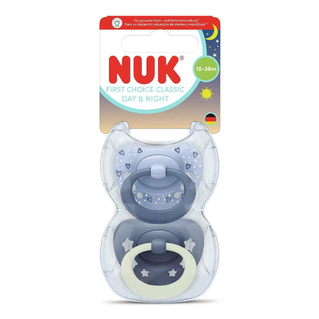 Suzeta silicon Day&Night First Choice, albastru, 18-36 luni, 2 bucati, Nuk