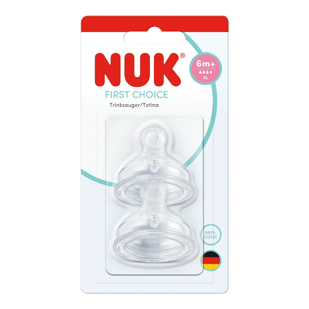 Tetina din silicon First Choice, flux XL, 6 luni+, 2 bucati, Nuk