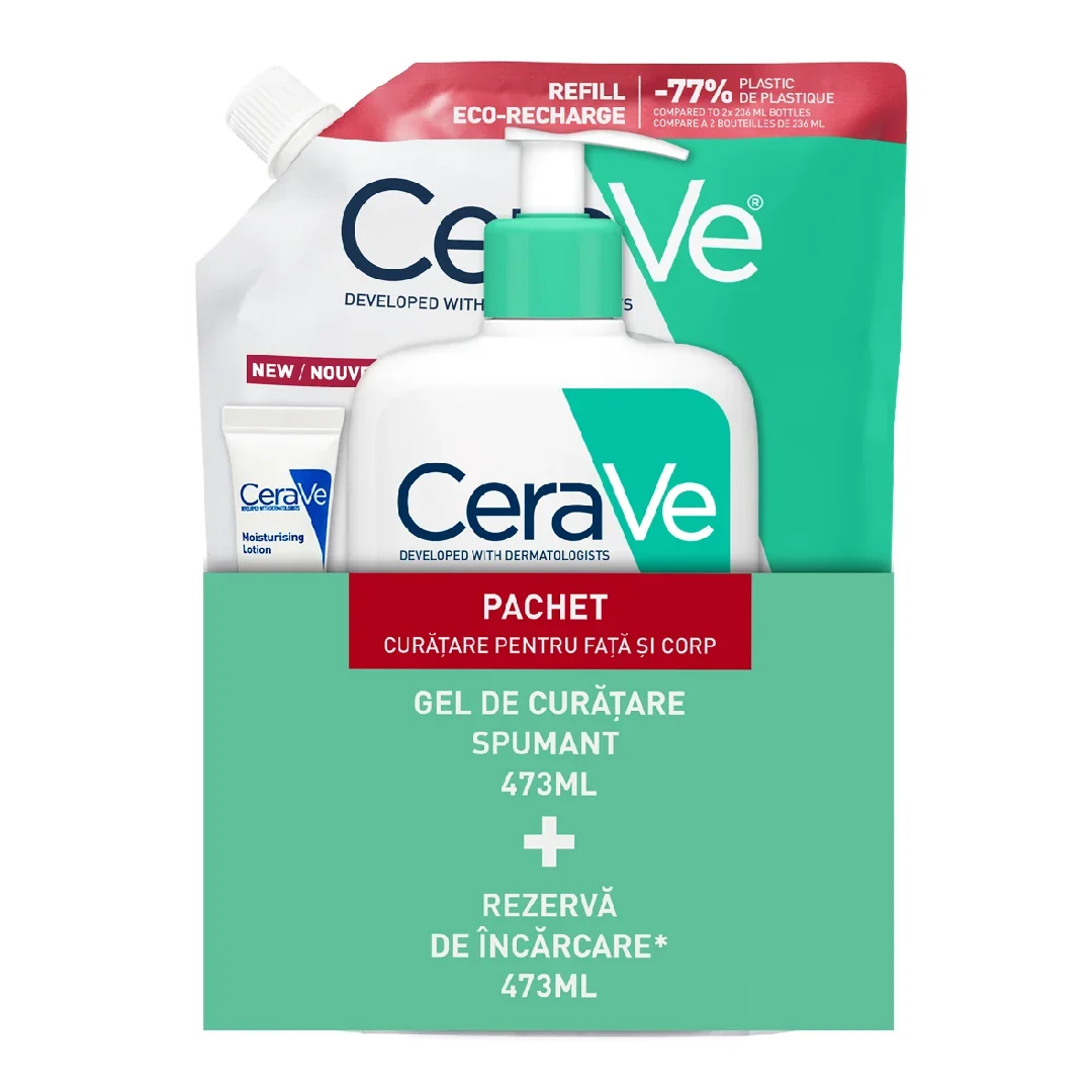 Pachet Gel spumant de curatare, 473ml + Rezerva Gel spumant de curatare, 473 ml, CeraVe