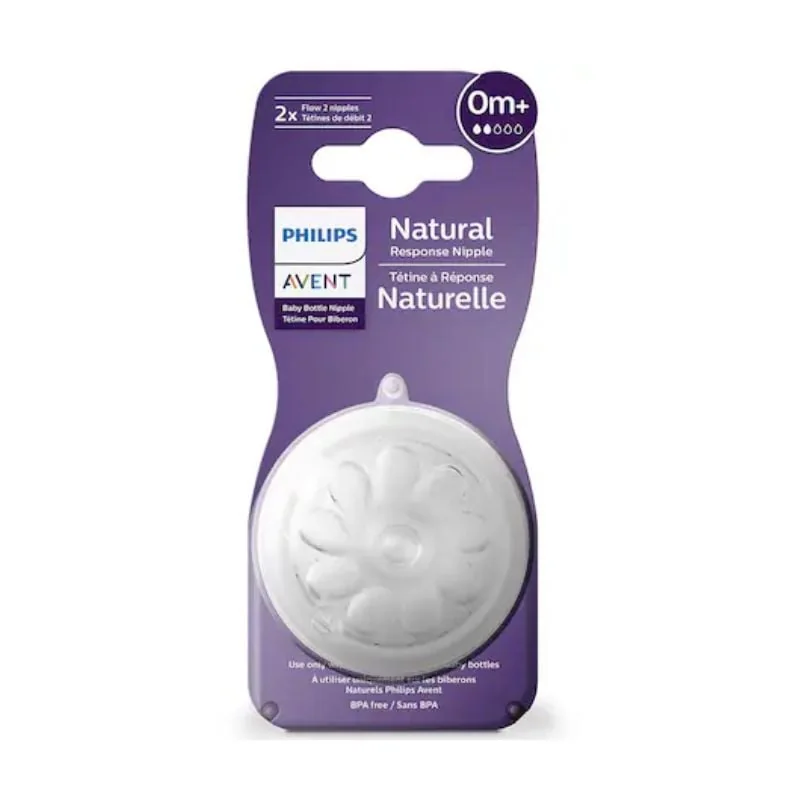 Tetina Cu Debit Nou-Născut Natural Response, 0 Luni+, SCY962/02, 2 Bucăți, Philips Avent