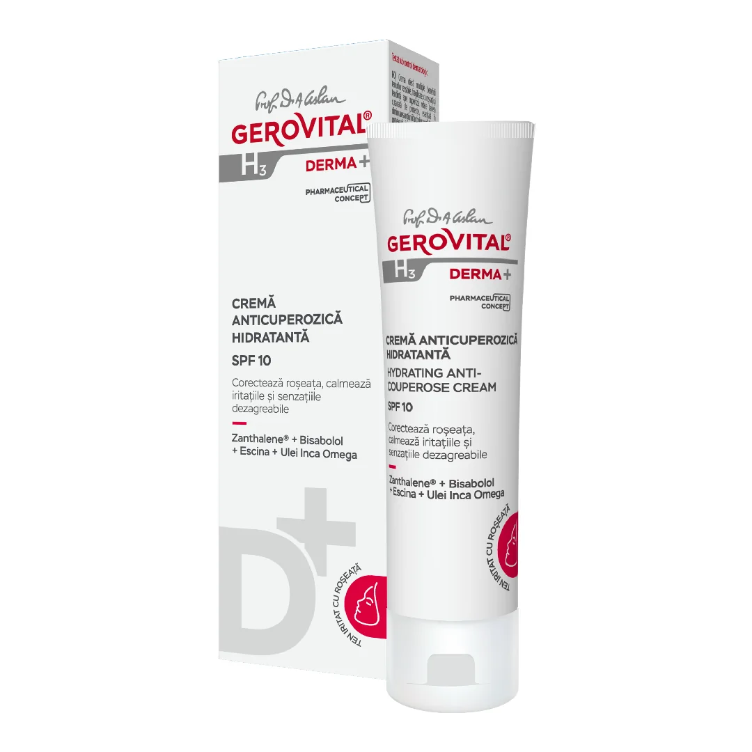 Crema Anticuerozică Hidratantă Spf10 H3 Derma+, 50 Ml, Gerovital