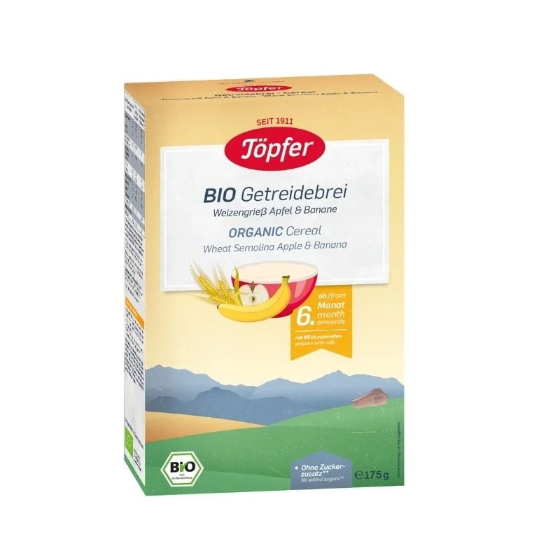 Cereale Cu Gris De Grau, Mere Și Banane +6 Luni, 175 G, Topfer