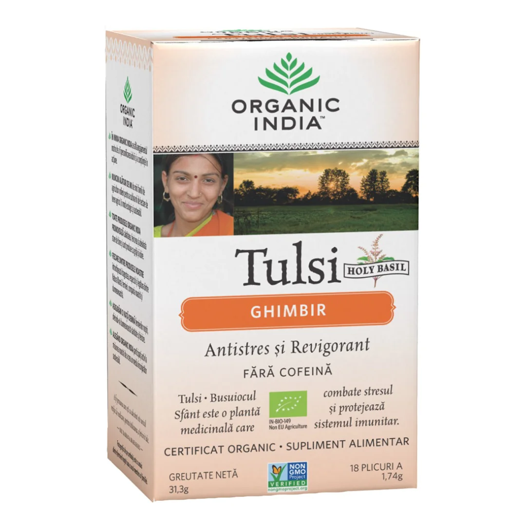 Ceai Tulsi Ghimbir, 18 Plicuri, Organic India