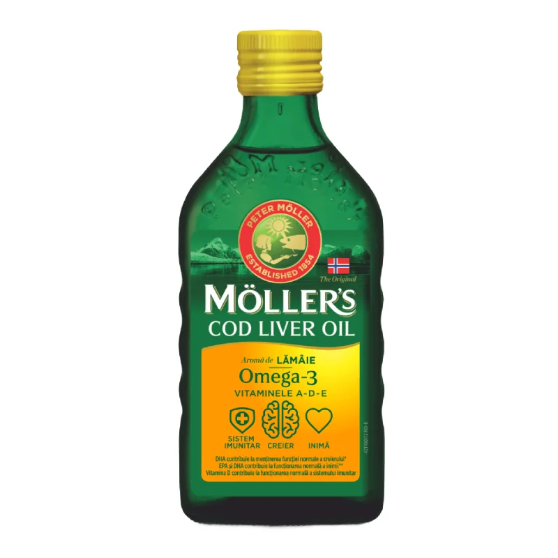 Ulei Din Ficat De Cod Cu Aroma De Lamaie, 250 Ml, Moller's