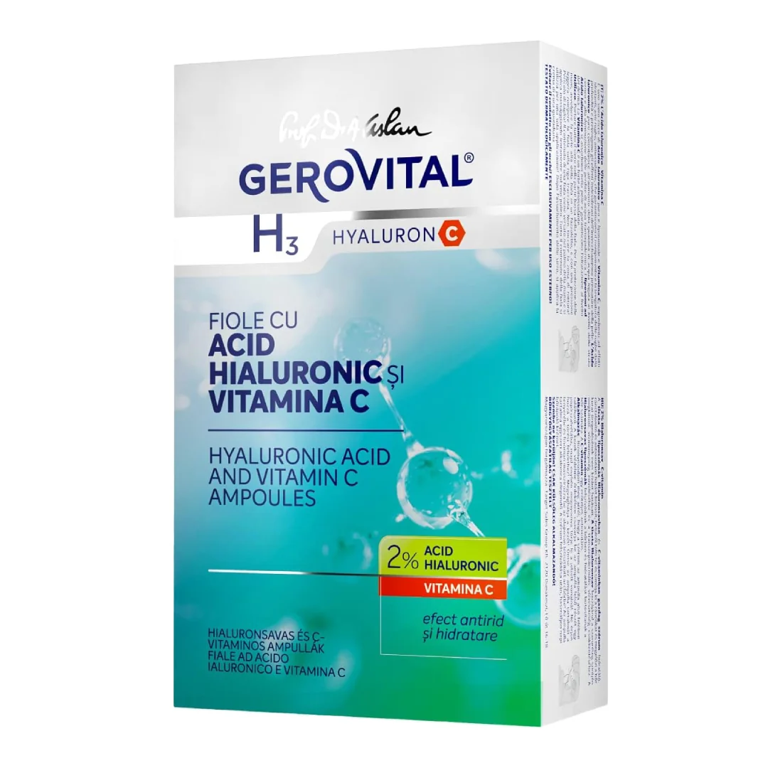 Fiole Cu Acid Hialuronic Și Vitamina C H3 Hyaluronic C, 10*2 Ml, Gerovital