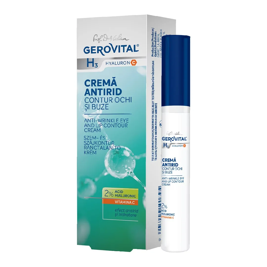 Crema Antirid Contur Ochi Și Buze H3 Hyaluronic C, 15 Ml, Gerovital