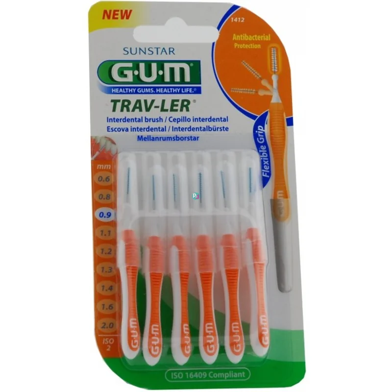 Periute Interdentare Trav-Ler, 0.9 Mm, Portocaliu, 6 Bucăți, Sunstar Gum