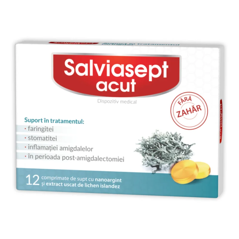 Salviasept Acut Fără Zahăr, 12 Comprimate