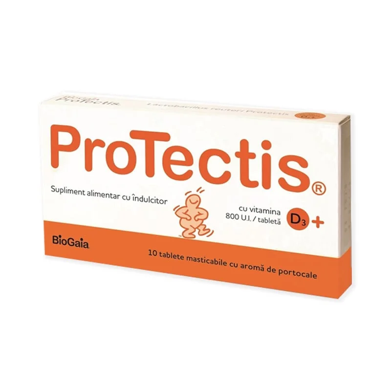 ProTectis Cu Vitamina D3 800 Ui Si Aroma De Portocale, 10 Tablete Masticabile