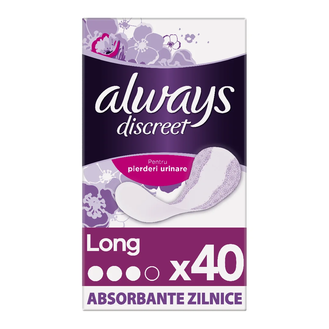 Absorbante Zilnice Pentru Incontinenta Urinara Discreet, Long, 40 Bucati, Always