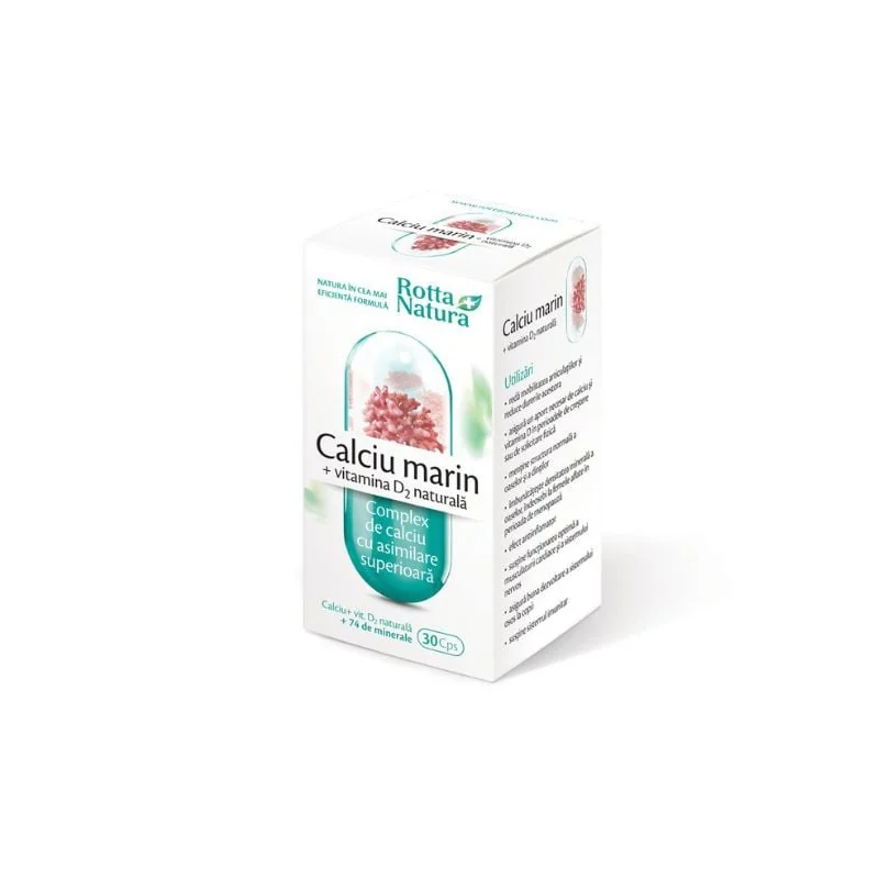 Rotta Natura Calciu Marin+ Vitamina D2 Naturală, 30 Capsule