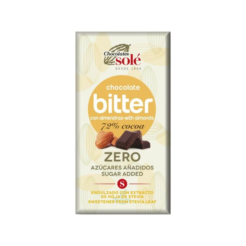 Ciocolata 72% Cacao Si Migdale Fără Zahar, 100G, Chocolates Sole