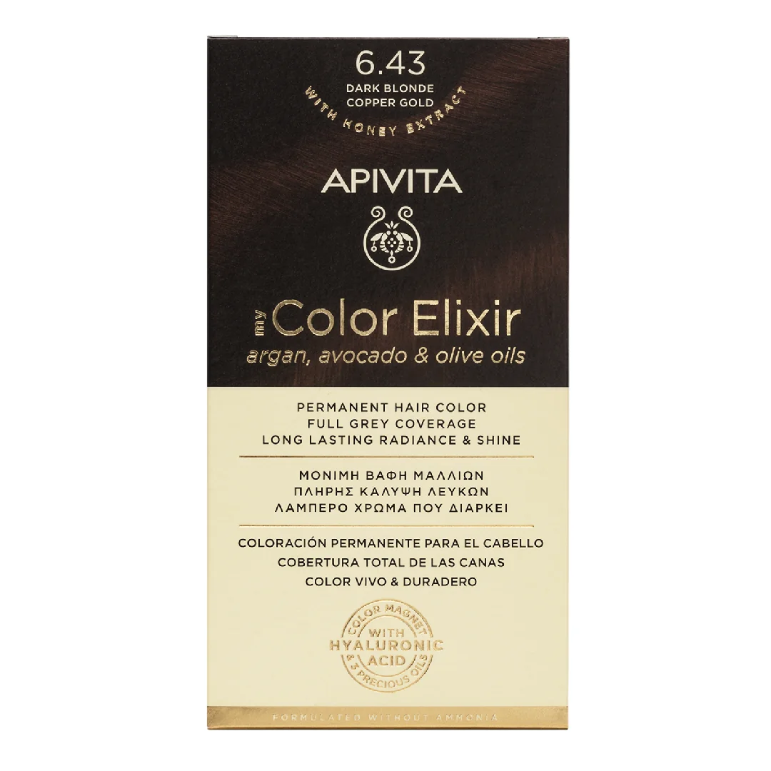 Vopsea De Par My Color Elixir, Dark Blonde Copper Gold N6.43, 155 Ml, Apivita