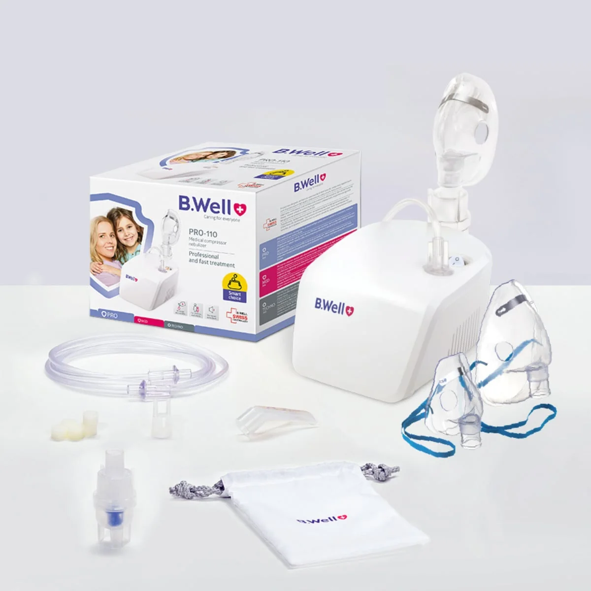 Nebulizator Cu Compresor Pentru Copii Și Adulți, Basic Pro-110, B.Well