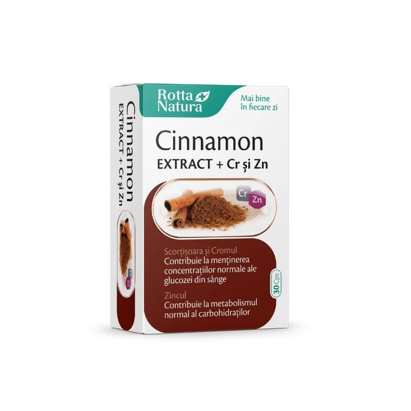Cinnamon Extract + Crom Și Zinc, 30 Capsule, Rotta Natura