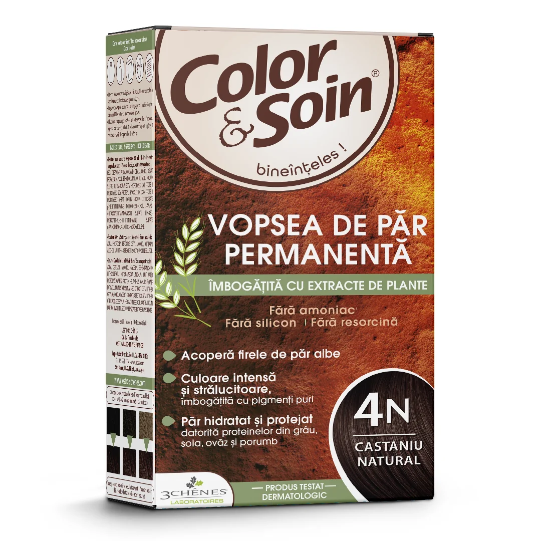 Vopsea De Par Fără Amoniac, Fără Silicon, Căstaniu Natural, 4N, Color & Soin