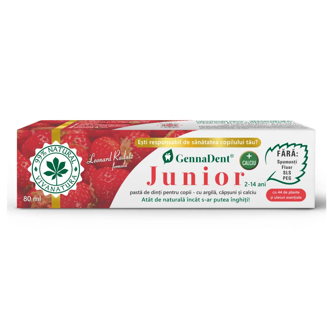 Pasta De Dinti Pentru Copii Cu Argila Si Capsuni Gennadent Junior, 80 Ml, VivA Natura