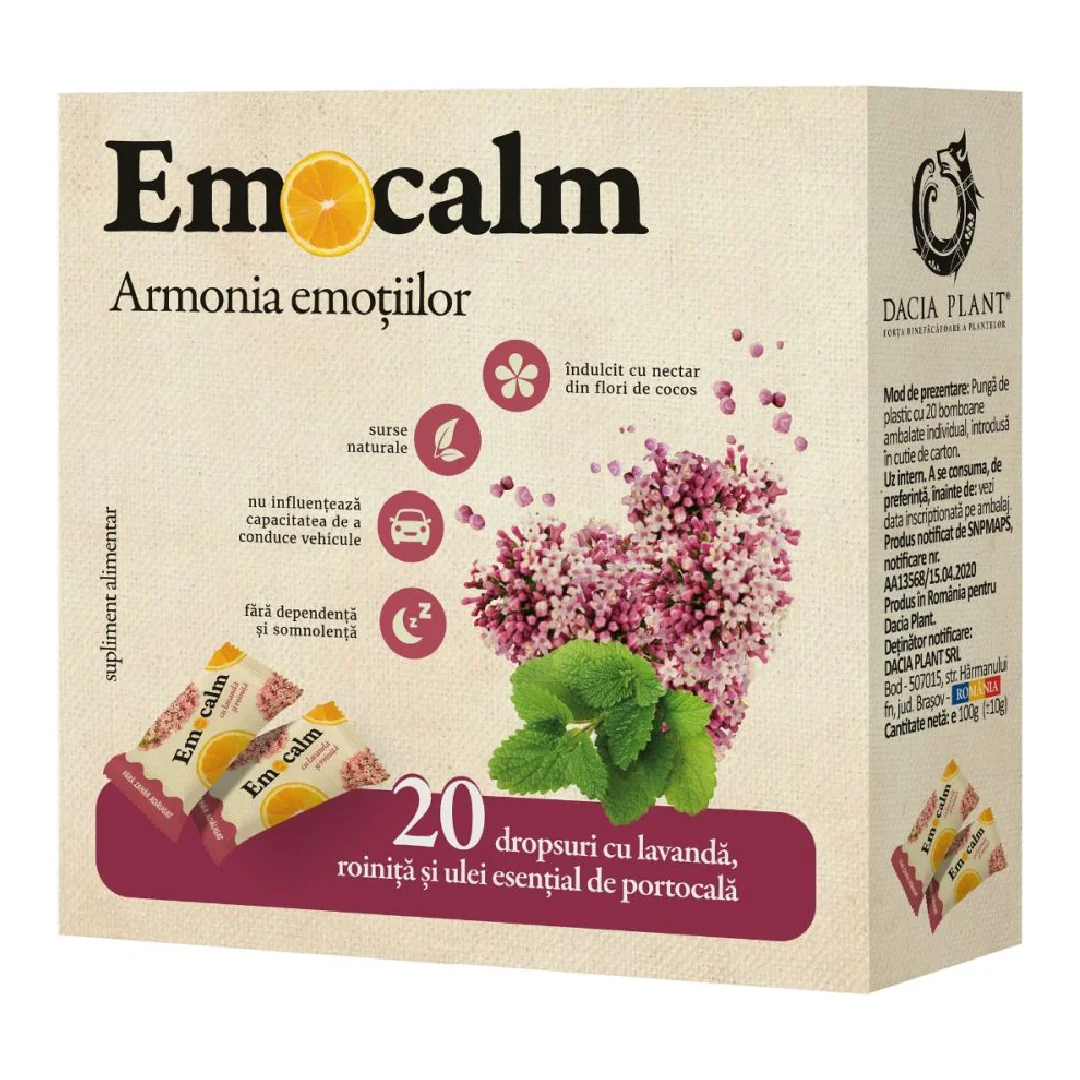 Emocalm Drops Cu Lavanda Si Roinita, 20 Dropsuri, DACIA PLANT