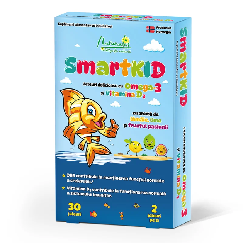 Smartkid Cu Omega-3 Si Vitamina D, Aroma Fructul Pasiunii, 30 Jeleuri, Naturalis