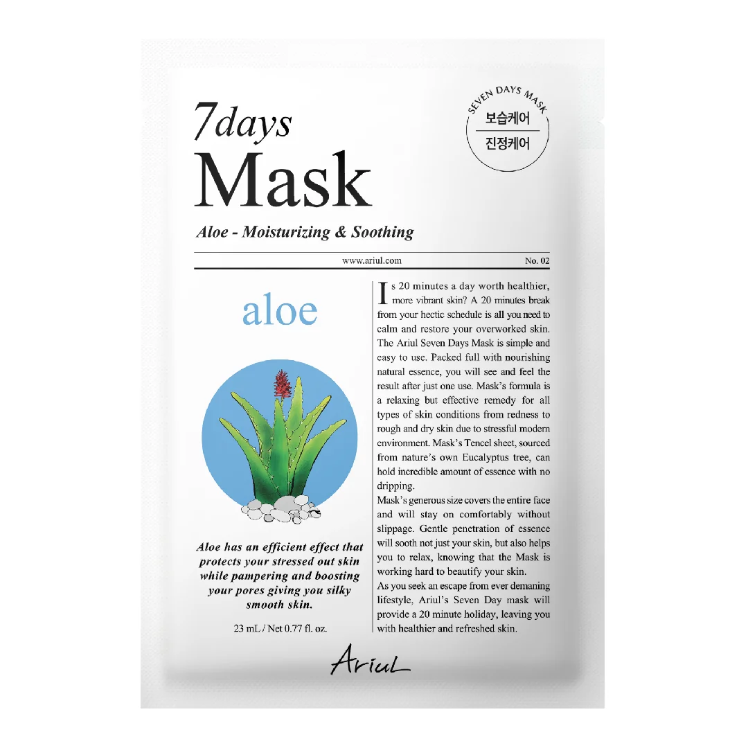 Masca Cu Aloe Si Acid Hialuronic, 7Days Plus, 1 Bucata, Ariul