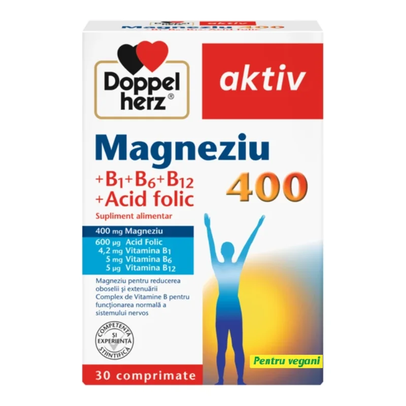 Magneziu 400 + B1 + B6 + B12 + Acid Folic, 30 Comprimate