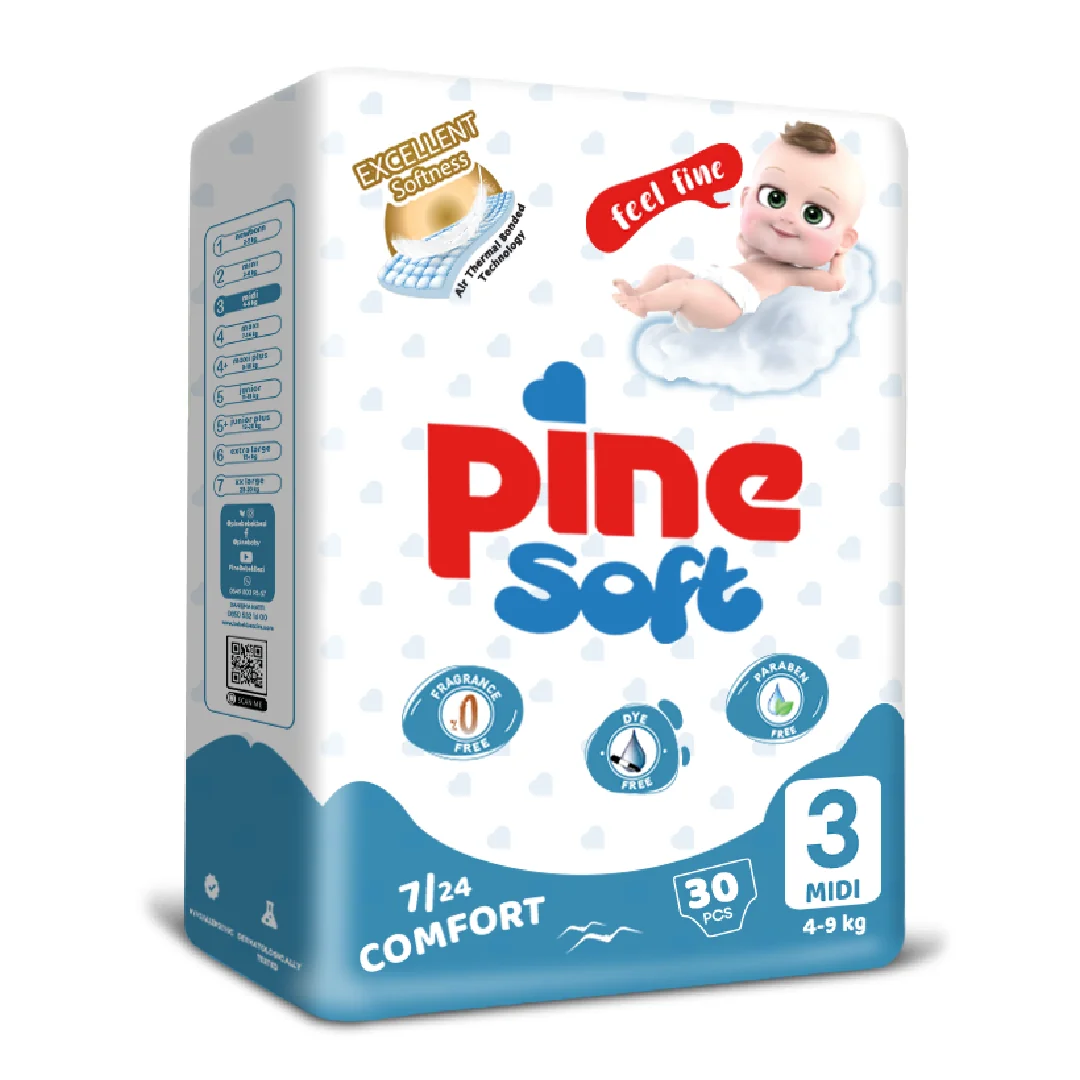 Scutece Midi Soft, 4-9 Kg, 30 Bucăți, PINE