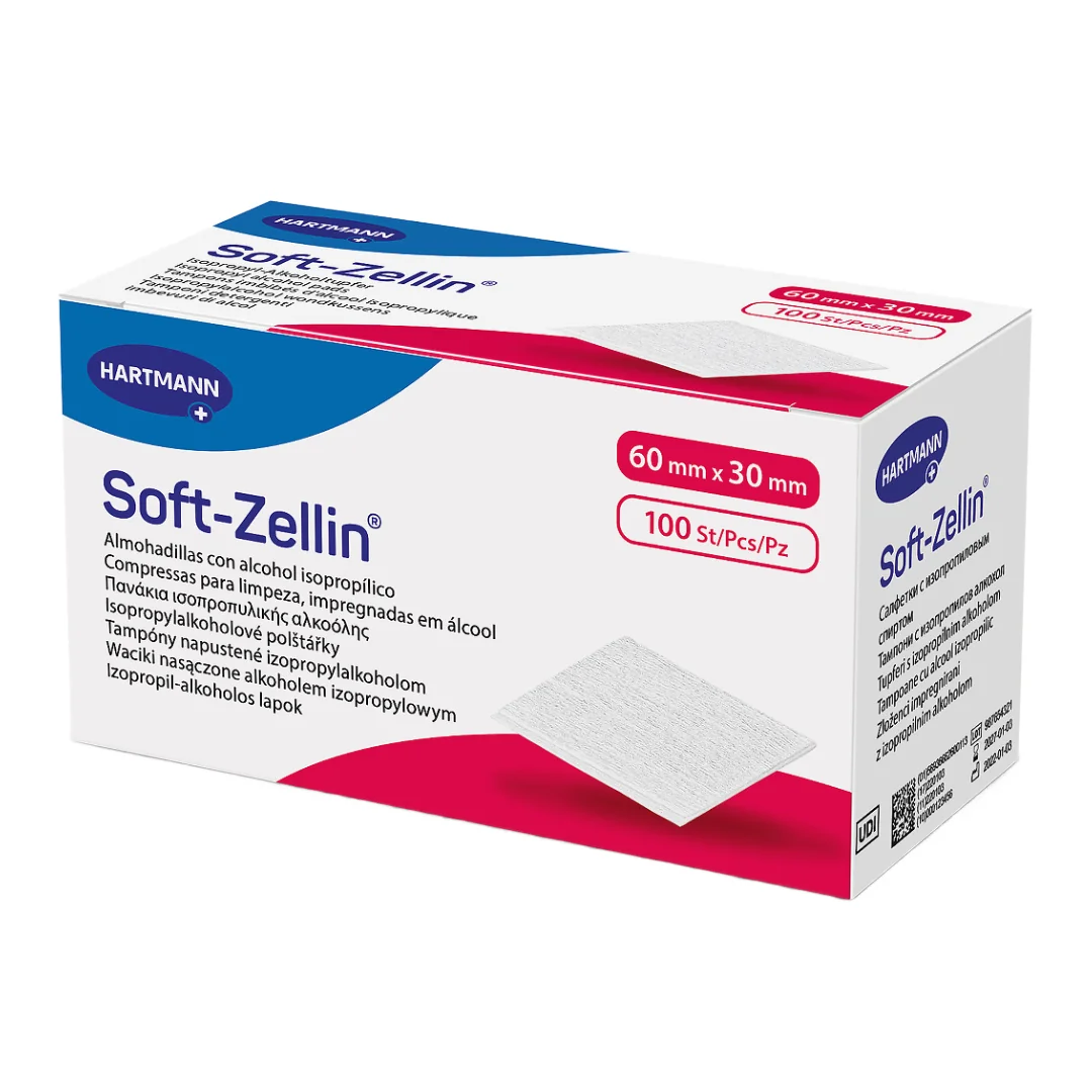 Tampoane Impregnate Cu Alcool Soft-Zellin 60mm*30mm, 100 Bucăți, Hartamnn