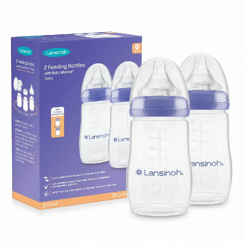 Pachet Biberon Cu Tetina Naturalwave, Flux Mediu, +3 Luni, 2*240 Ml, Lansinoh