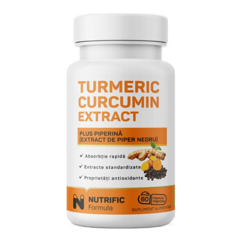 Turmeric Curcumin Extract Plus Piperină 500mg, 60 Capsule Vegetale, Nutrific