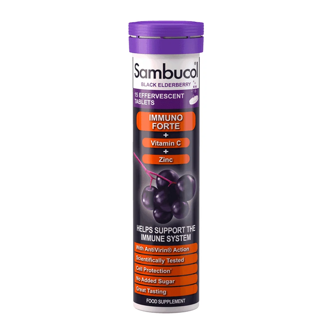 Tablete Efervescente Cu Soc Negru, Vitamina C Și Zinc Immuno Forte, 15 Bucăți, Sambucol