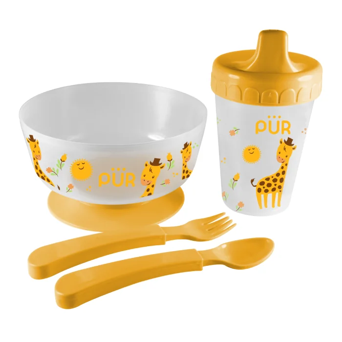 Set Pentru Masa Bol Cu Tăcuțuri Și Cană, Galben, +6 Luni, Pur