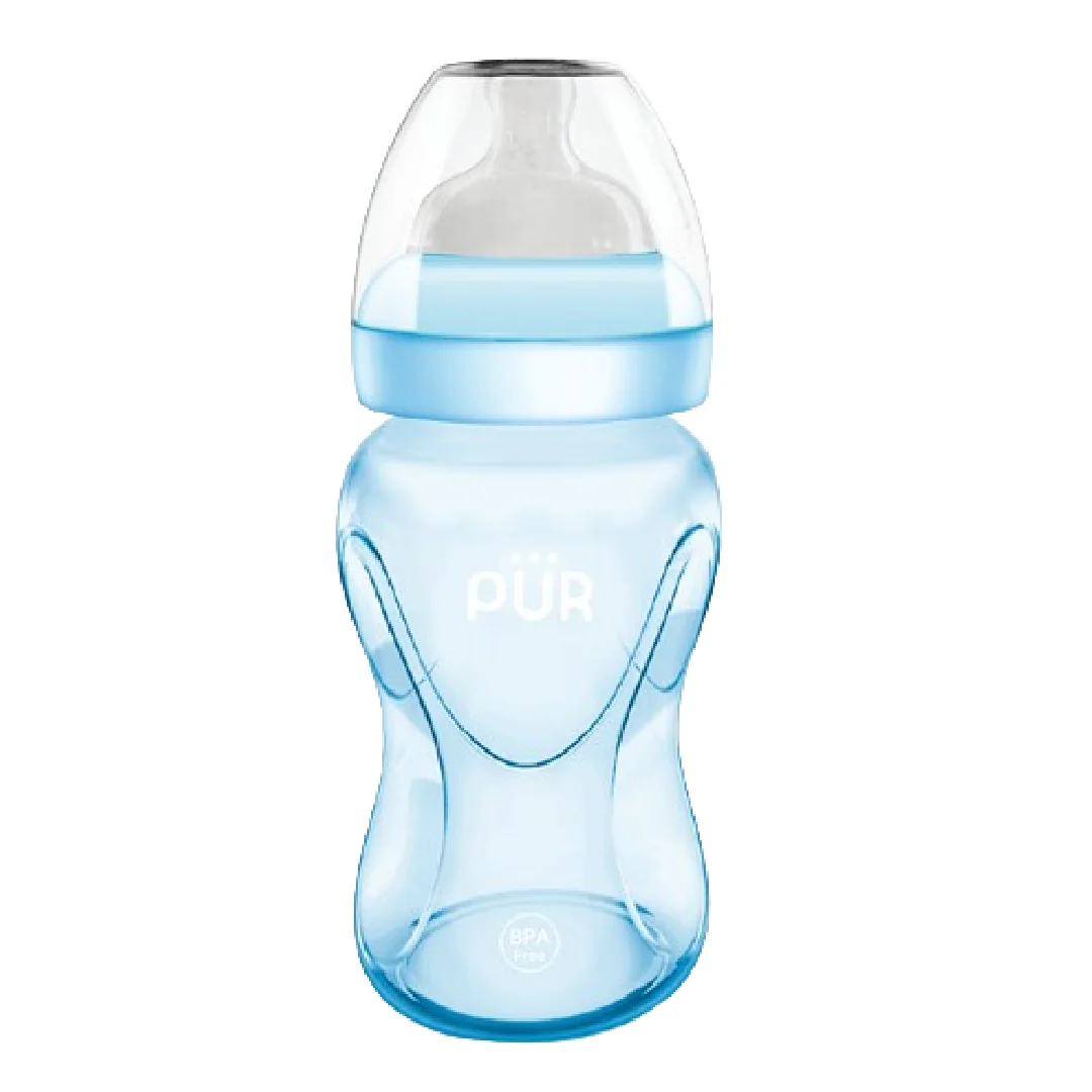 Biberon Cu Gura Larga, Albastru, +6 Luni, 250 Ml, Pur